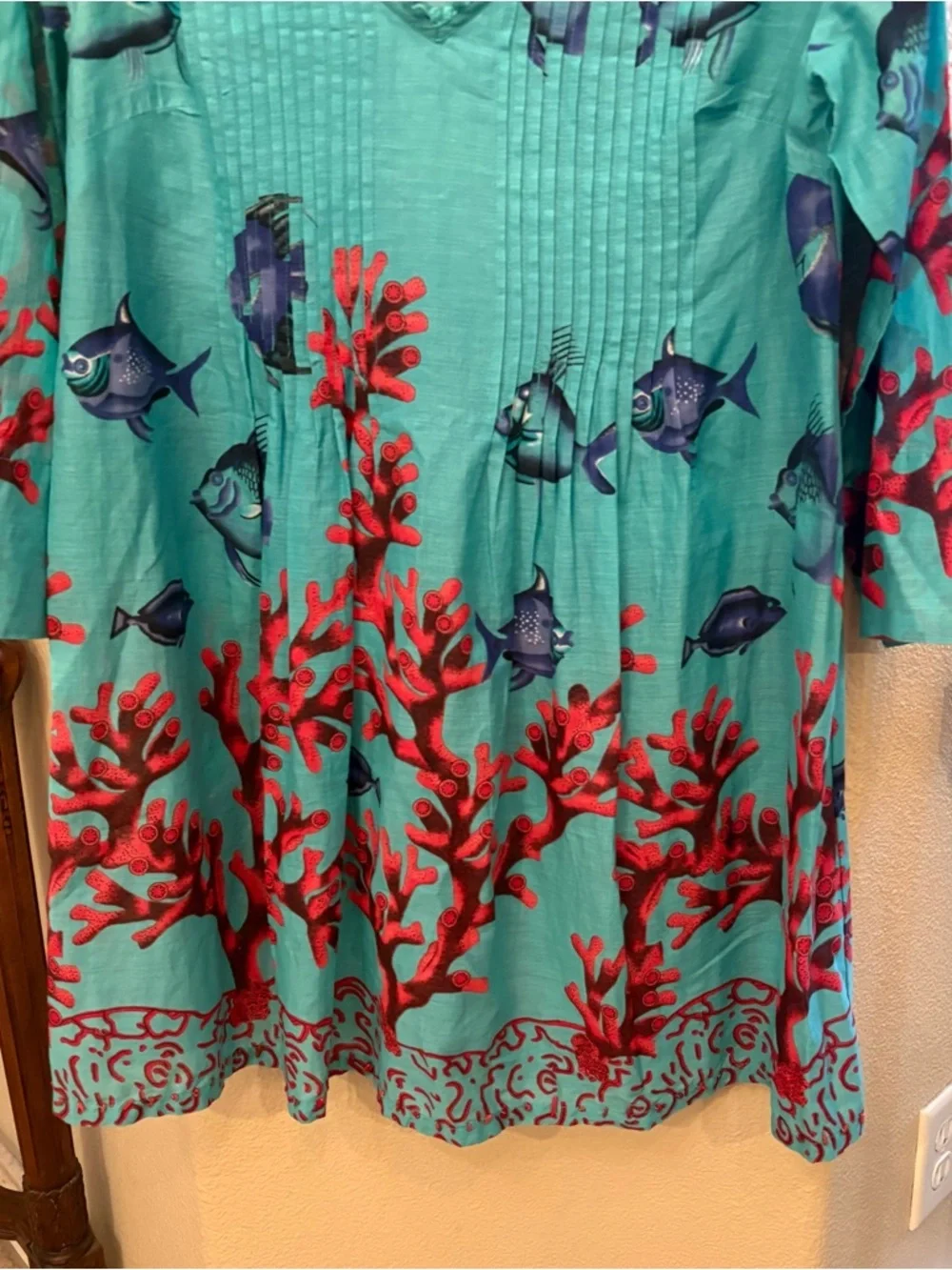 SOFT SURROUNDINGS Seychelles Coral & Fish Print V-Neck Tunic Dress Size M/L